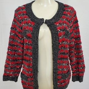 Liz & Co Sweater size Large Red Gray Cardigan